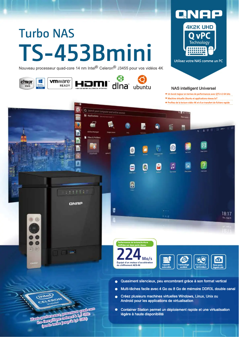 Page 1 de la notice Fiche technique QNAP TS-453Bmini