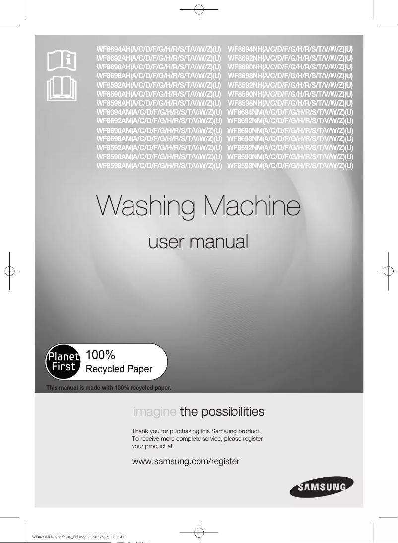 Image de la première page du manuel de l'appareil WF8690NHW