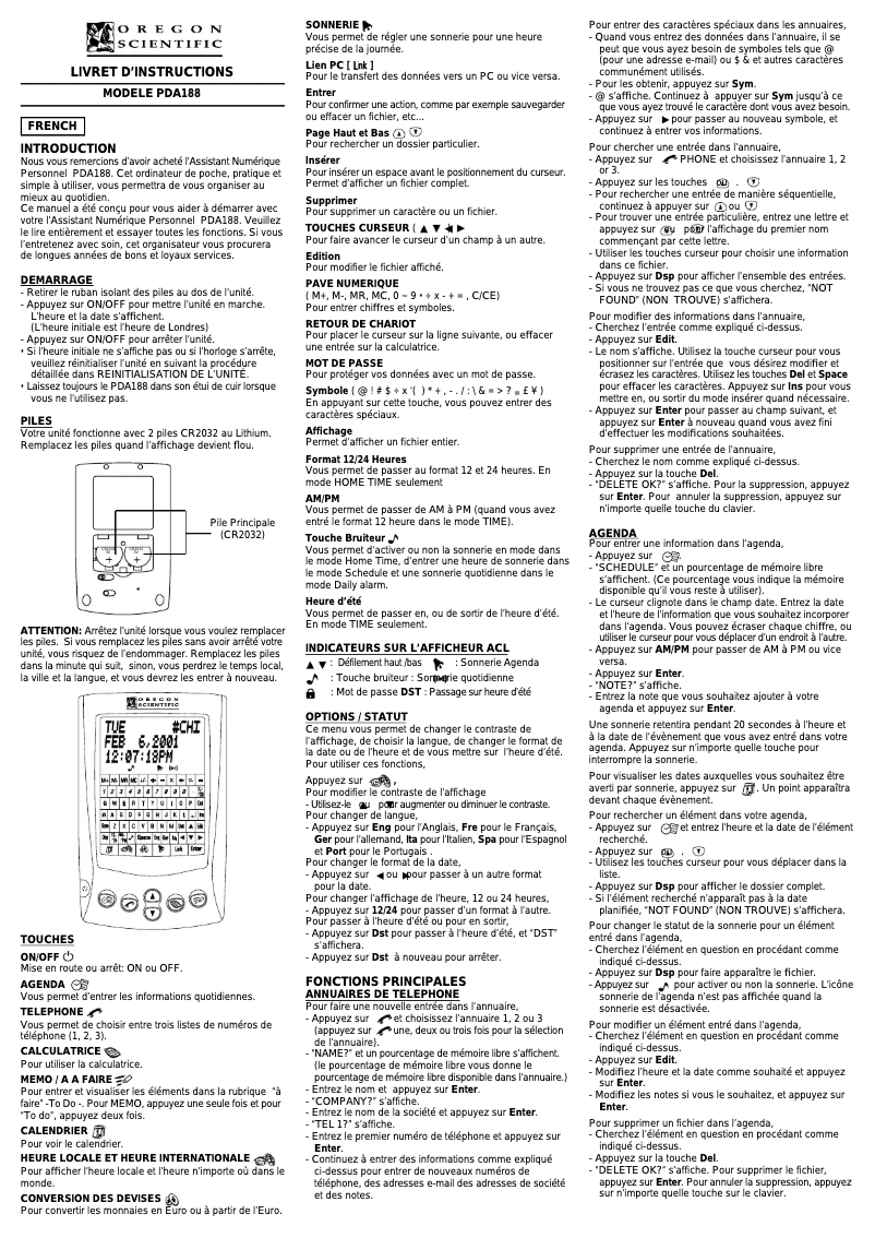 Image de la première page du manuel de l'appareil PDA188