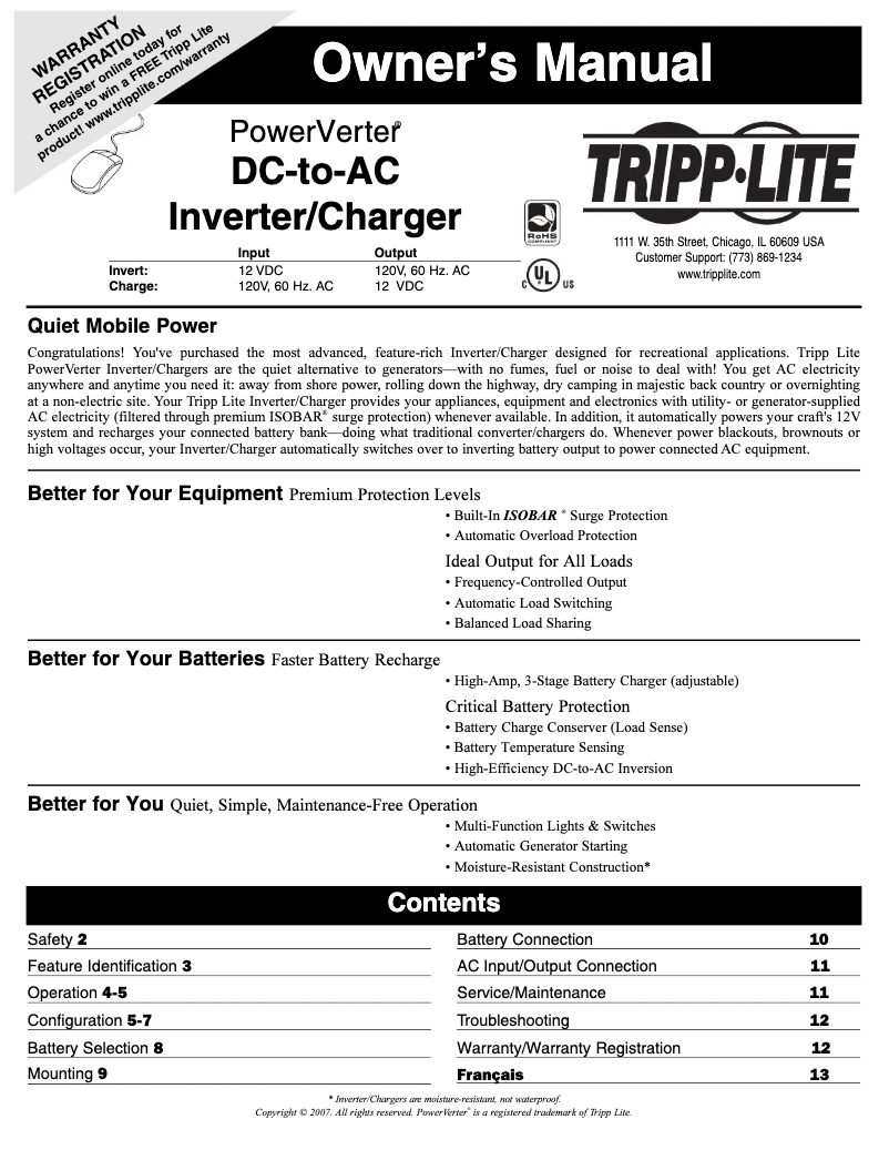 Page 1 de la notice Manuel utilisateur Tripp Lite MRV2012UL
