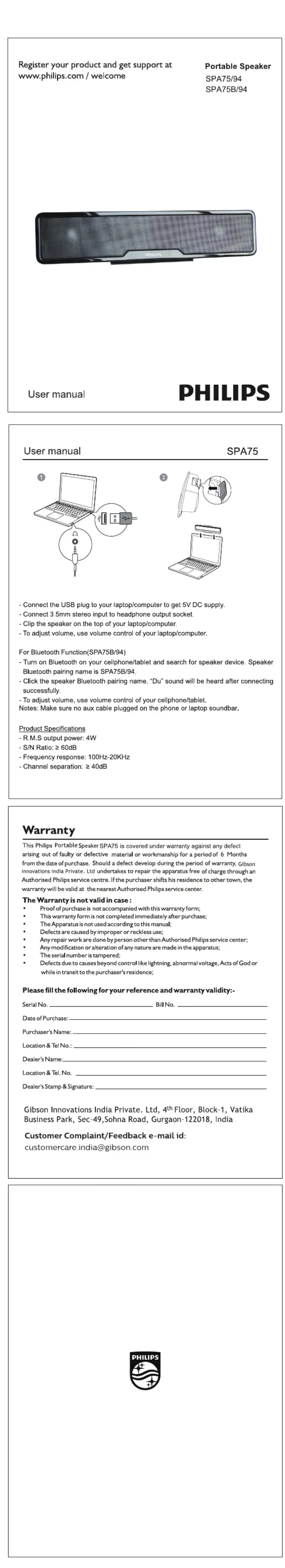 Página 1 del manual Manual de usuario Philips SPA75