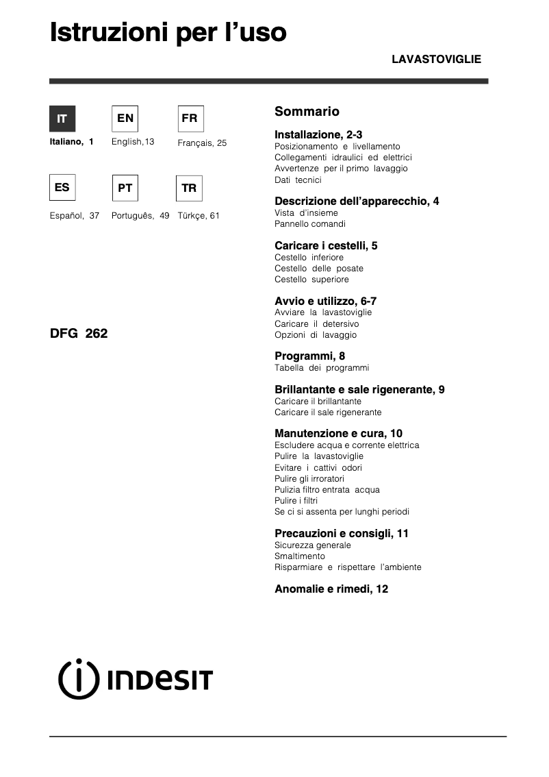 Page n°1 - Manuel utilisateur Indesit DFG 262 NX EU