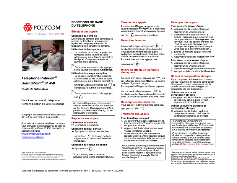 Page 1 de la notice Manuel utilisateur Polycom SoundPoint IP 450