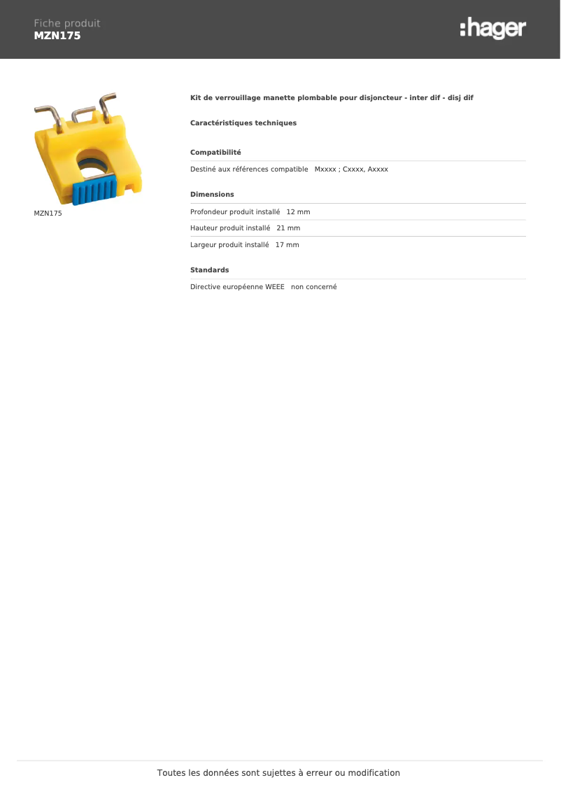 Image de la première page du manuel de l'appareil MZN175