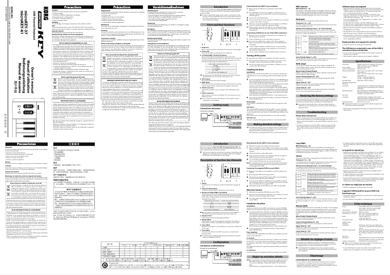 Page n°1 - Manuel utilisateur Korg MicroKEY37