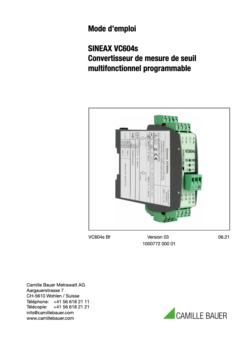 Image de la première page du manuel de l'appareil SINEAX VC604s