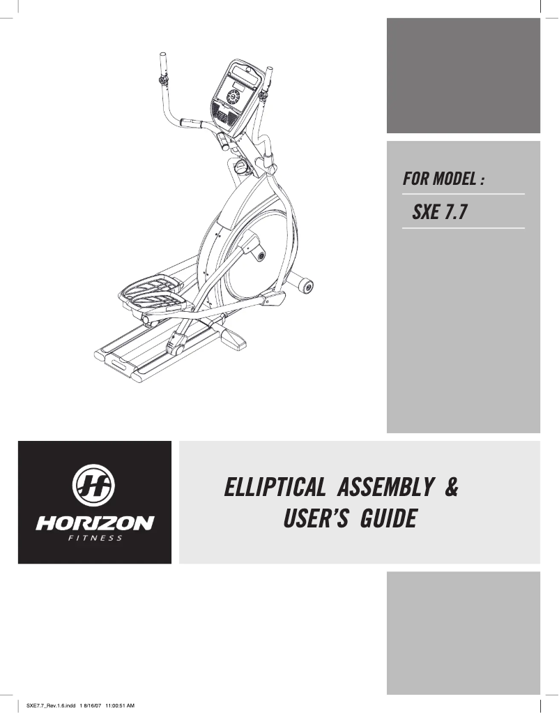 Page n°1 - Manuel utilisateur Horizon Fitness SXE7.7