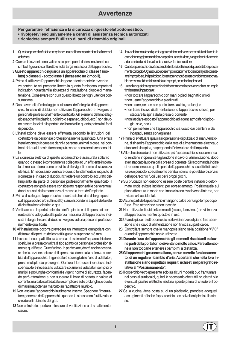 Página 1 del manual Manual de usuario Ariston Thermo CP 78S F8