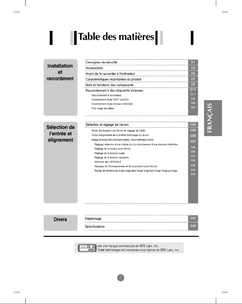 Page 1 de la notice Manuel utilisateur LG M203WX-BZC