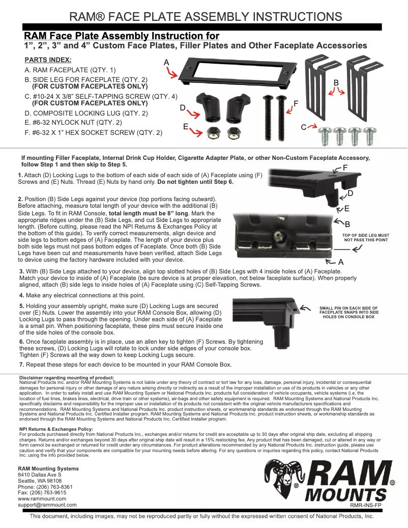 Página 1 del manual Manual de usuario RAM Mount RAM-FP-CUP1F