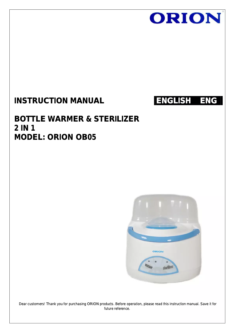 Page 1 de la notice Manuel utilisateur Orion OB05