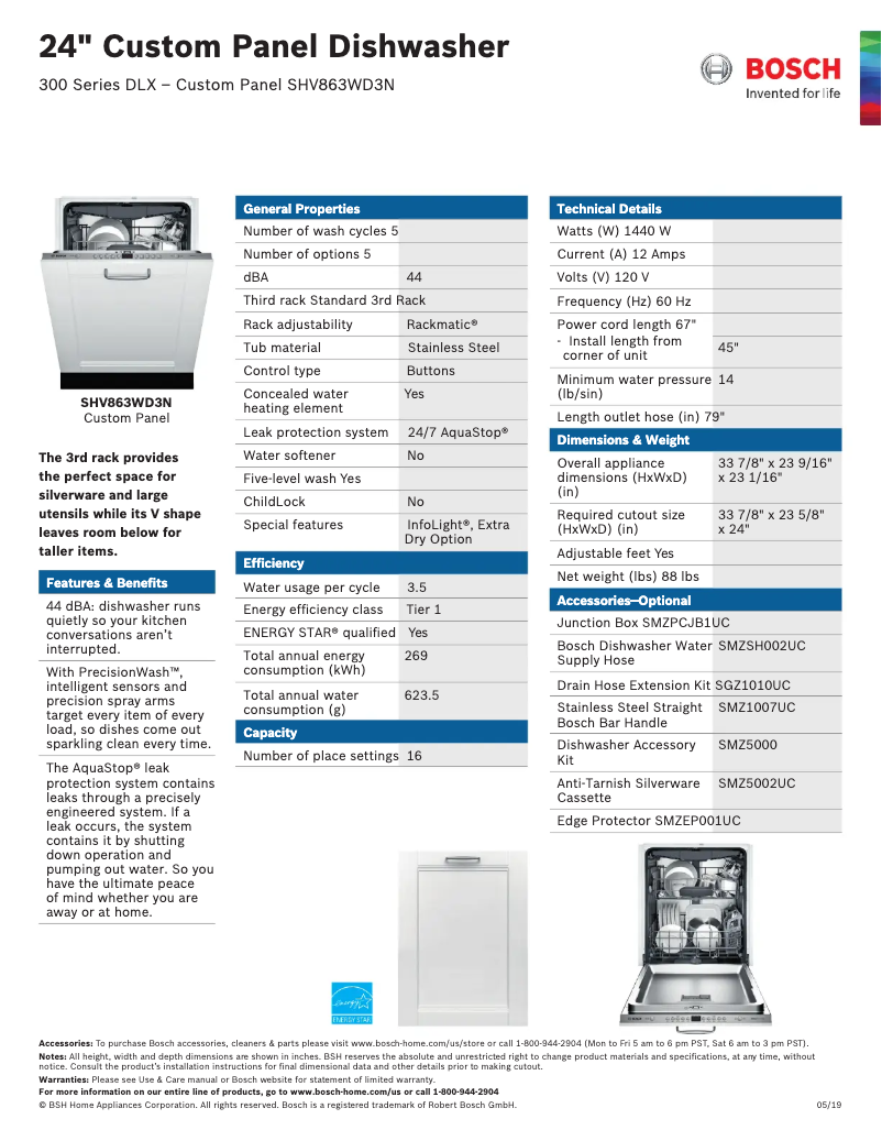 Page 1 de la notice Fiche technique Bosch SHVM63W53N