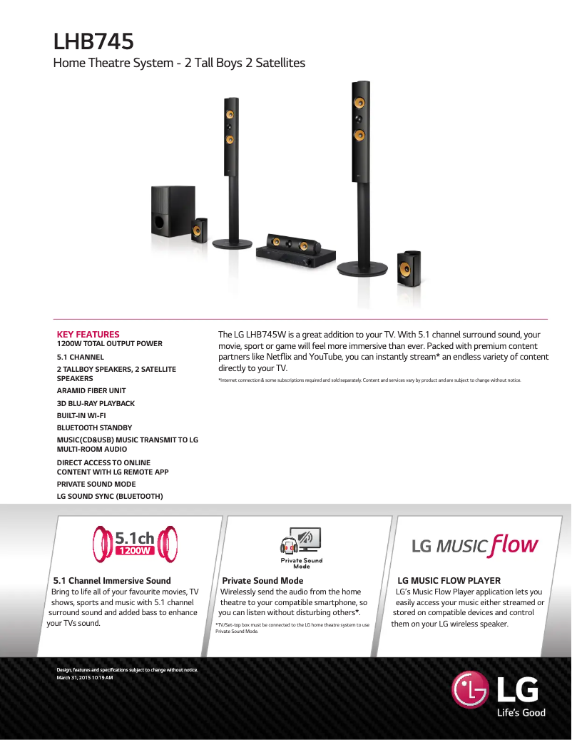 Página 1 del manual Ficha técnica LG LHB745