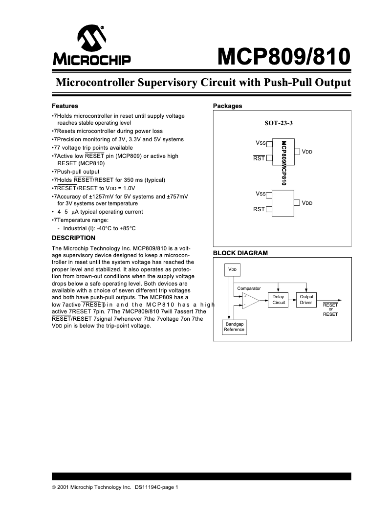 Page 1 de la notice Fiche technique Microchip MCP810