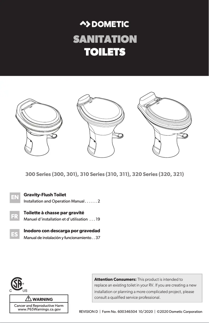Page 1 de la notice Manuel utilisateur Dometic 300