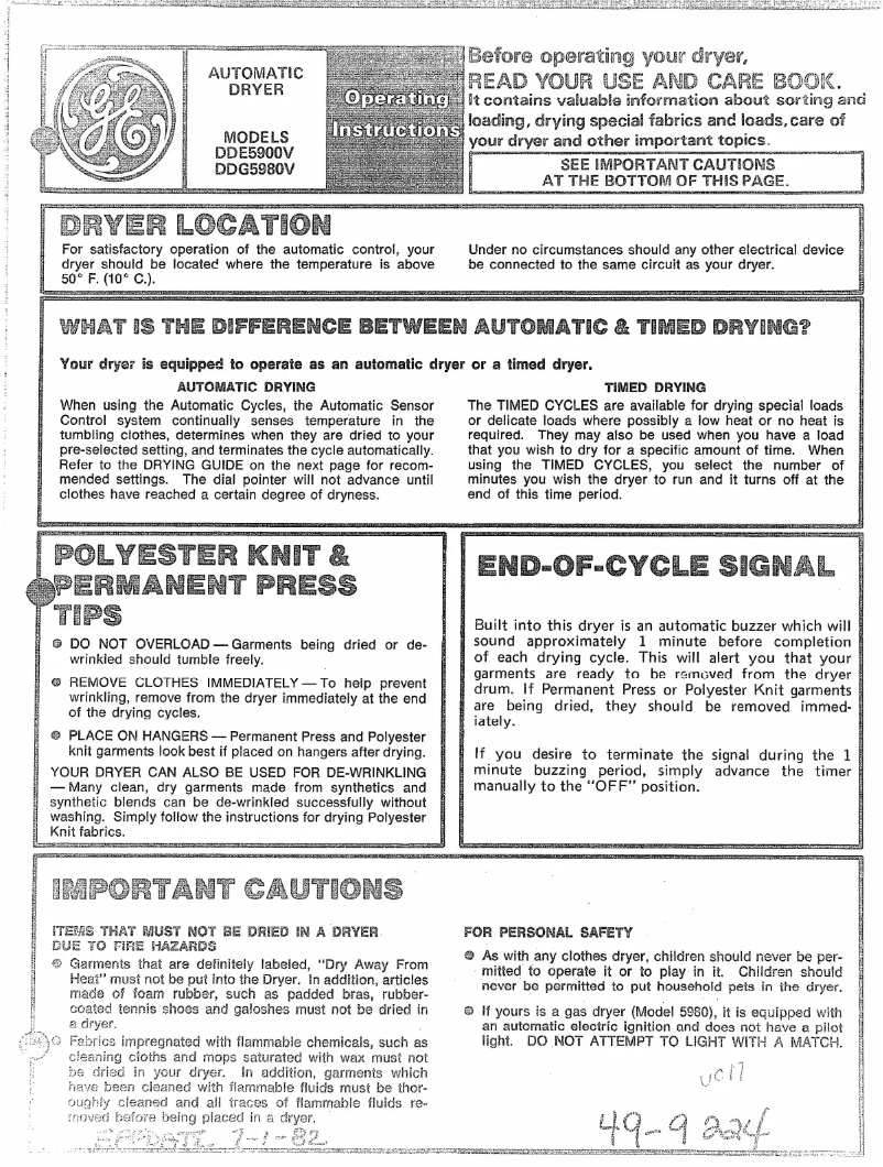 Page 1 de la notice Manuel utilisateur GE DDG5980V