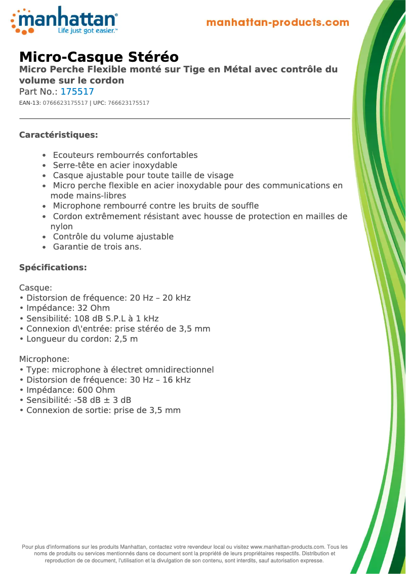 Página 1 del manual Ficha técnica Manhattan 175517