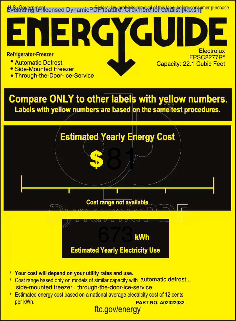 Page n°1 - Label énergétique Frigidaire FPSC2277R