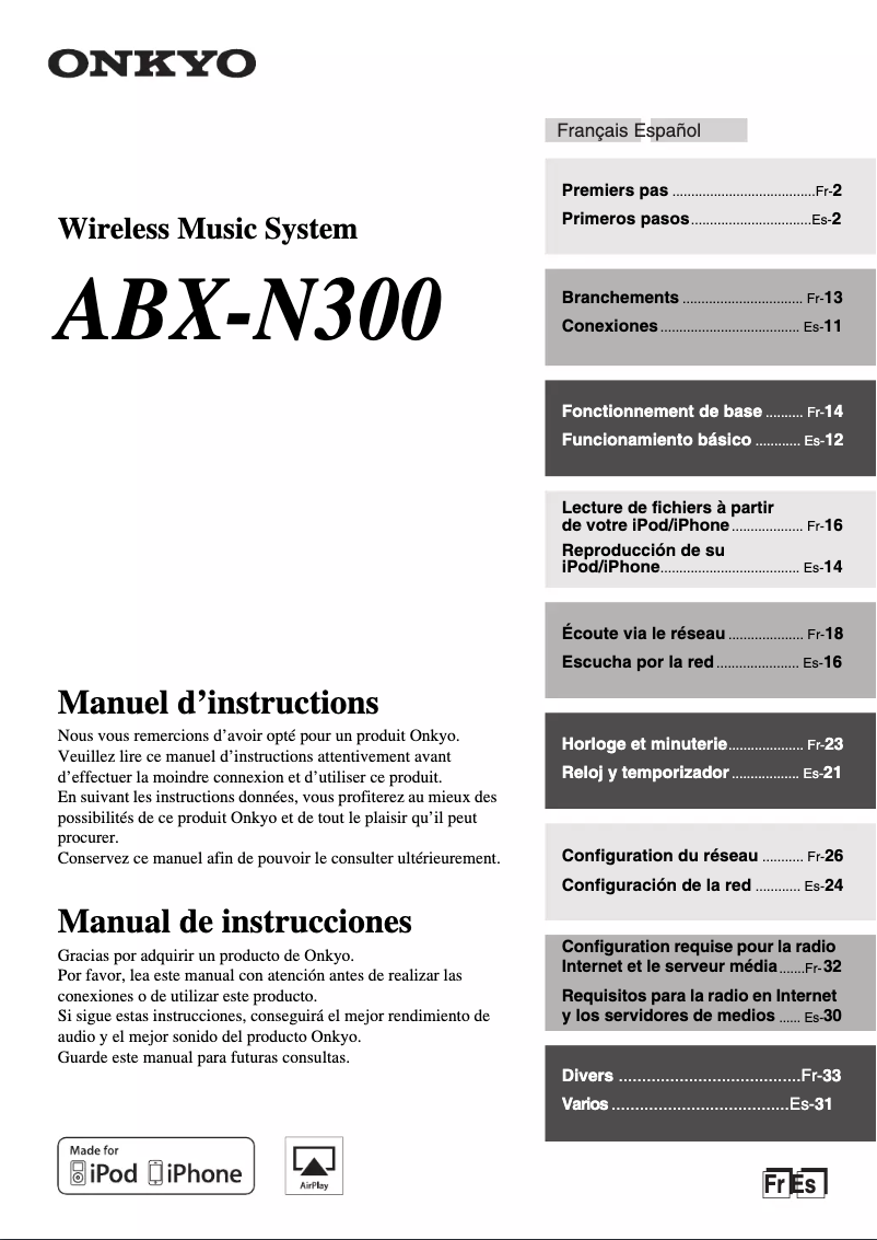 Page 1 de la notice Manuel utilisateur Onkyo ABX-N300