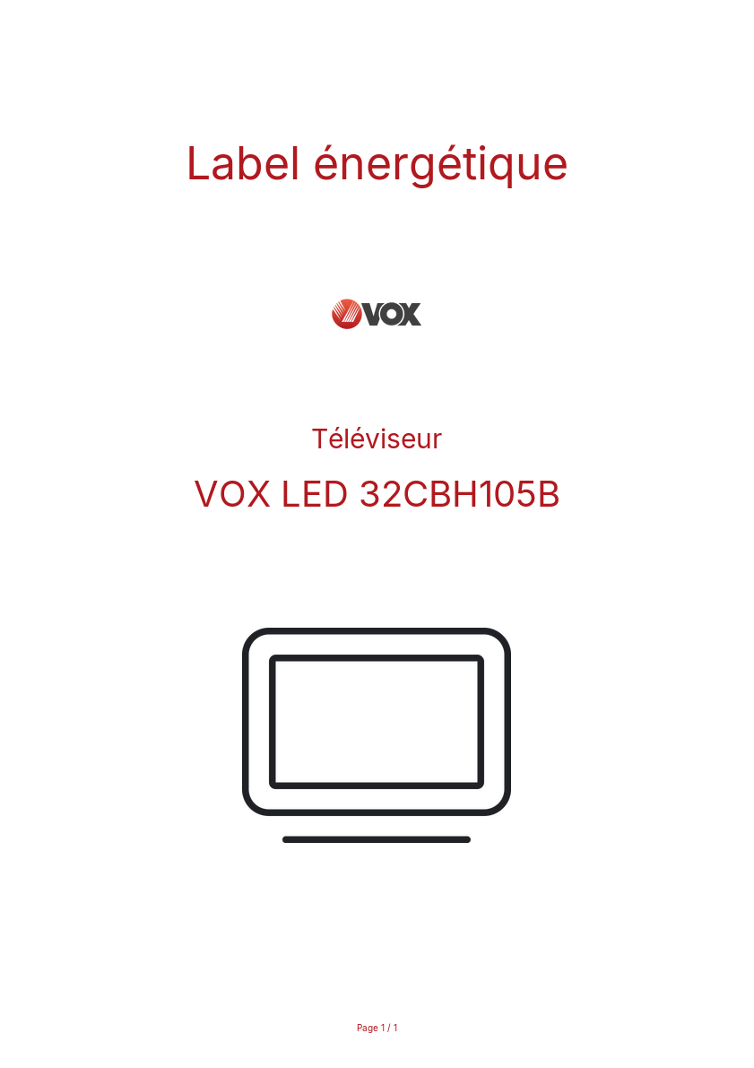 Page n°1 - Label énergétique VOX LED 32CBH105B