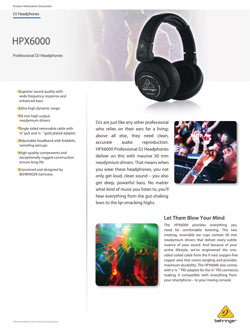 Page 1 de la notice Fiche technique Behringer HPX6000