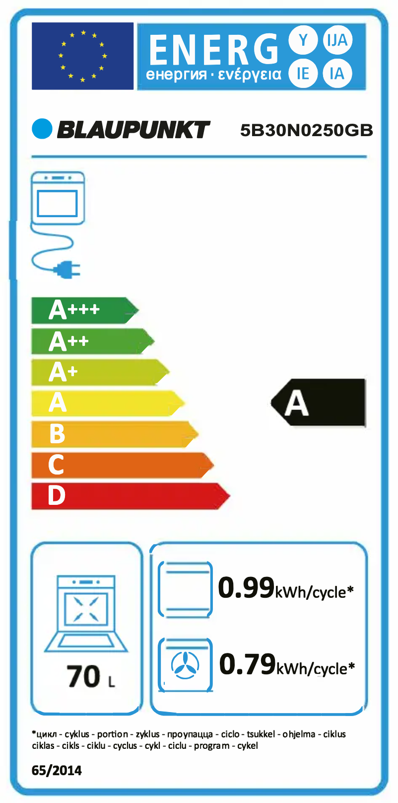 Page n°1 - Label énergétique Blaupunkt 5B30N0250IN