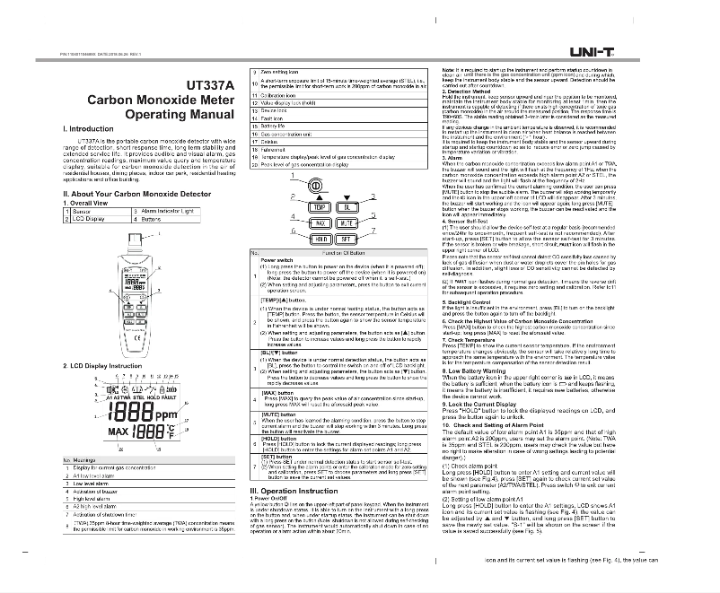 Page n°1 - Manuel utilisateur Uni-T UT337A