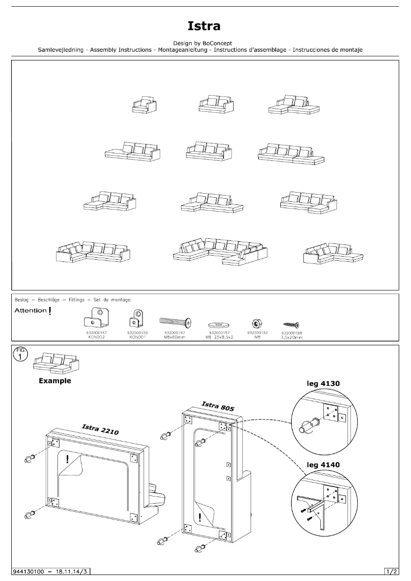 Page 1 de la notice Manuel utilisateur BoConcept Istra