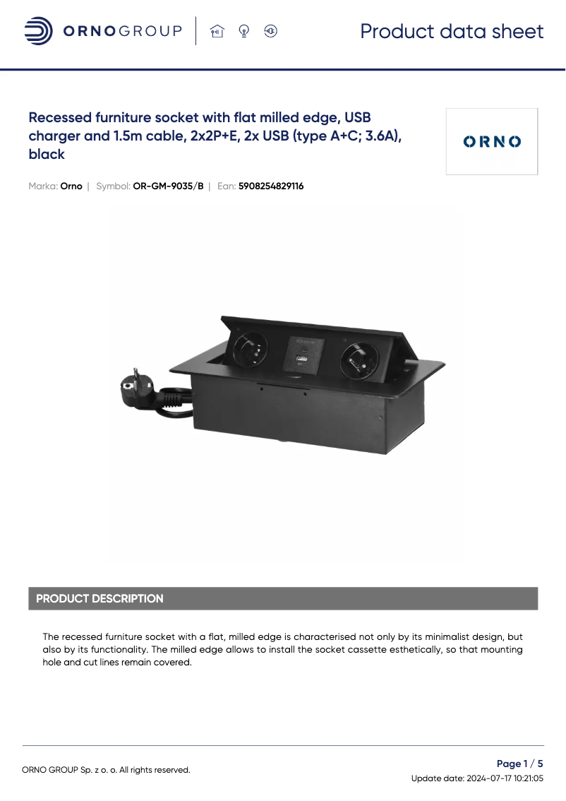Page 1 de la notice Fiche technique ORNO OR-GM-9035