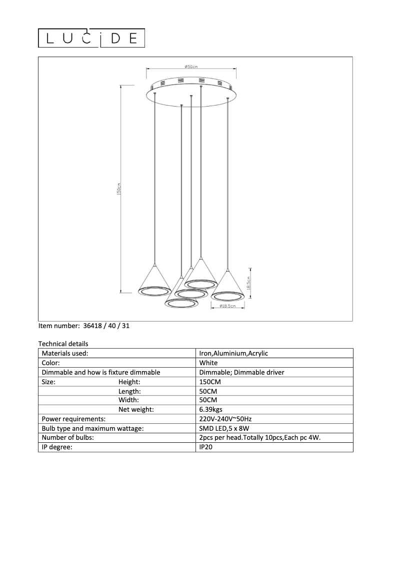 Image de la première page du manuel de l'appareil Torben led 36418/40/31