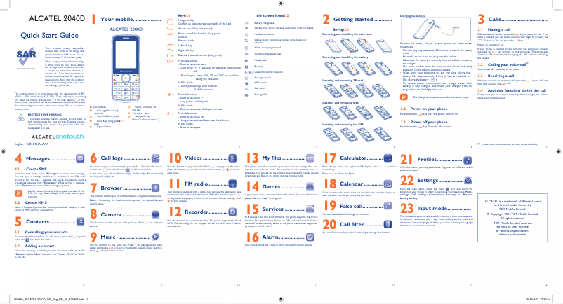 Page 1 de la notice Manuel utilisateur Alcatel One Touch 2040D