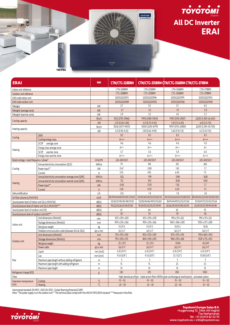 Page 1 de la notice Fiche technique Toyotomi CTN/CTG-335BRM