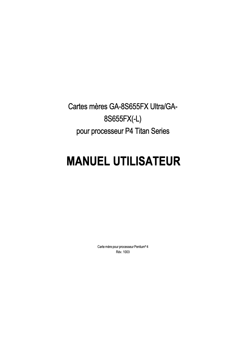 Page 1 de la notice Manuel utilisateur Gigabyte GA-8S655FX