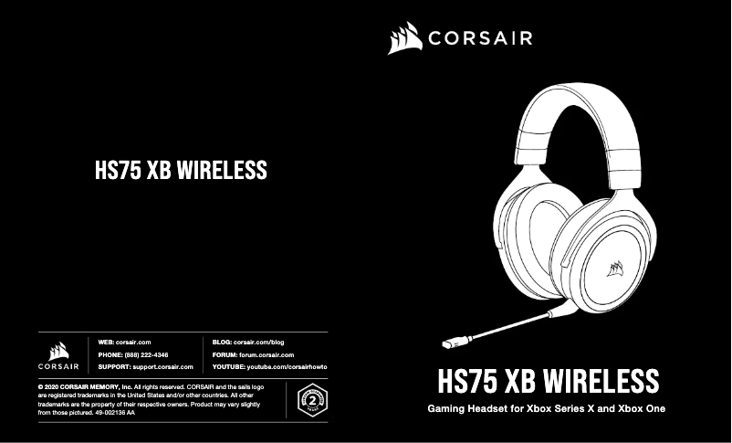 Page 1 de la notice Manuel utilisateur Corsair HS75 XB Wireless