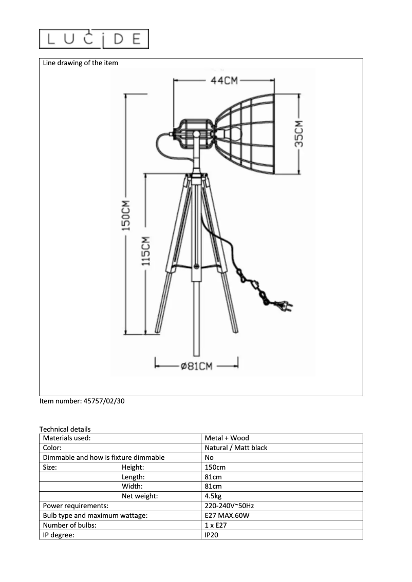Page 1 de la notice Manuel utilisateur Lucide Joshua XL