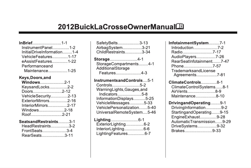 Page 1 de la notice Manuel utilisateur Buick Lacrosse (2012)