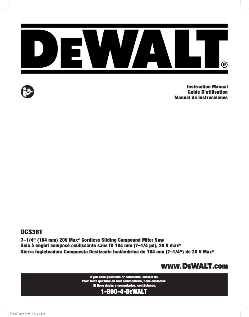 Page 1 de la notice Manuel utilisateur DeWalt DCS361B