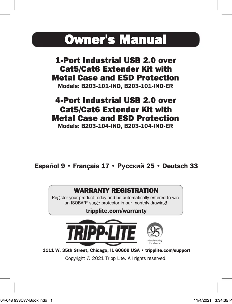 Page n°1 - Manuel utilisateur Tripp Lite B203-101-IND-ER
