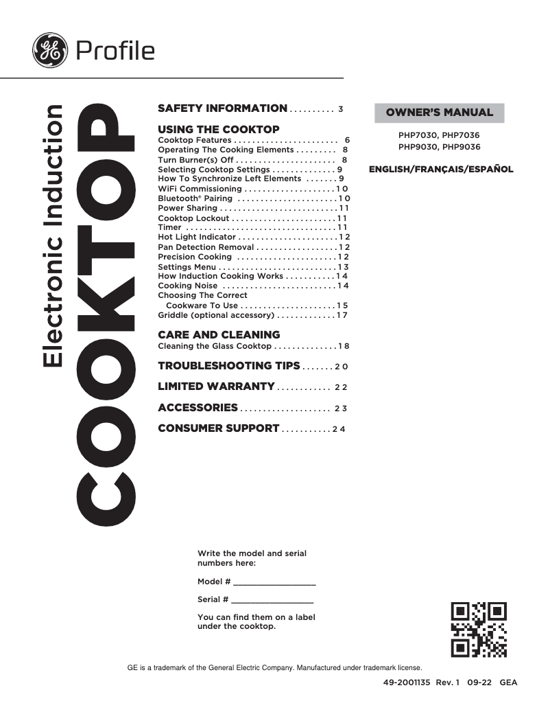 Image de la première page du manuel de l'appareil Profile PHP9030STSS