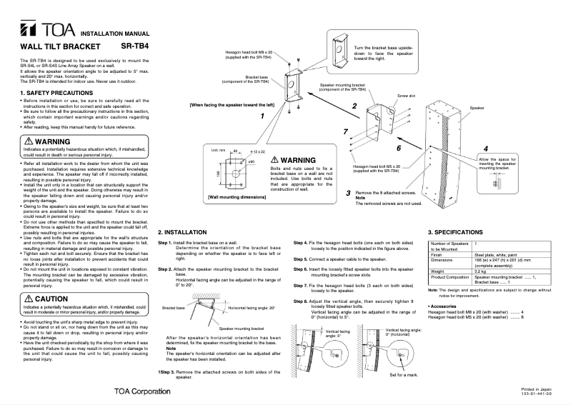 Page 1 de la notice Manuel utilisateur TOA SR-TB4WP