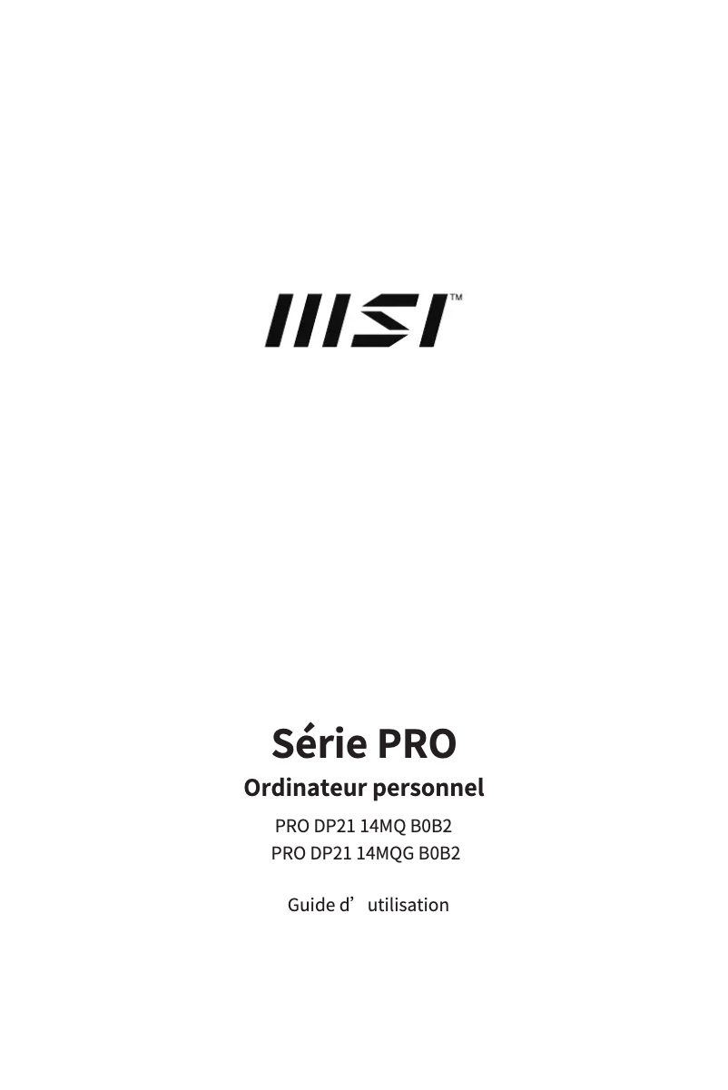Page 1 de la notice Manuel utilisateur MSI PRO DP21 14MQ