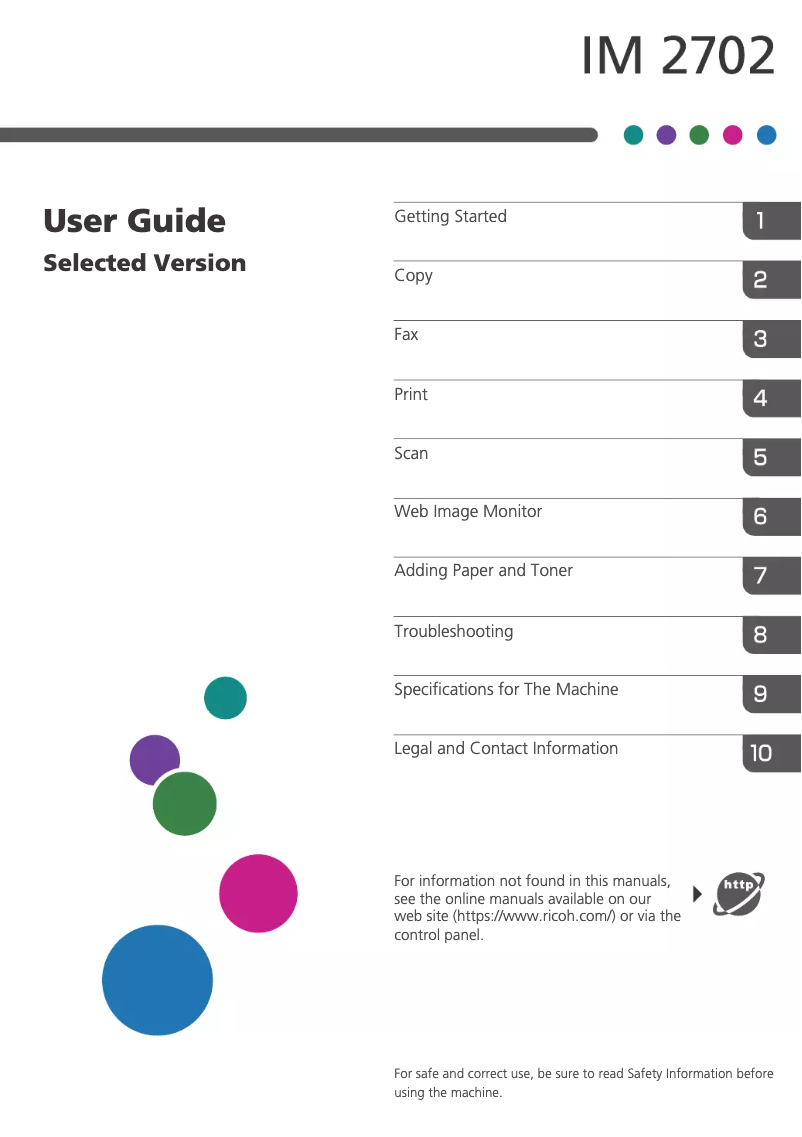 Page 1 de la notice Manuel utilisateur Ricoh IM 2702