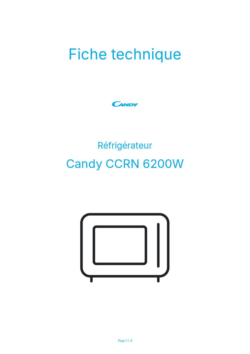 Page n°1 - Fiche technique Candy CCRN 6200W