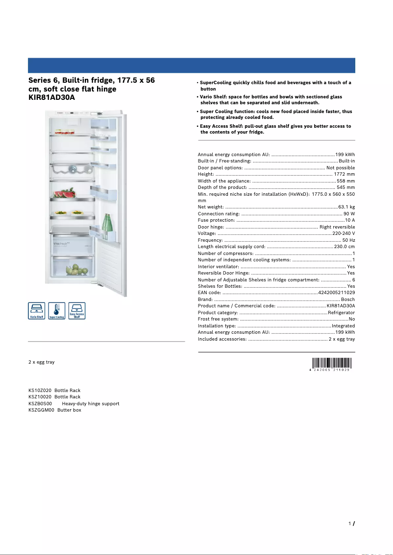 Página 1 del manual Ficha técnica Bosch KIR81AD30A