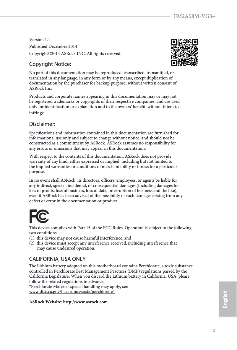 Image de la première page du manuel de l'appareil FM2A58M-VG3+