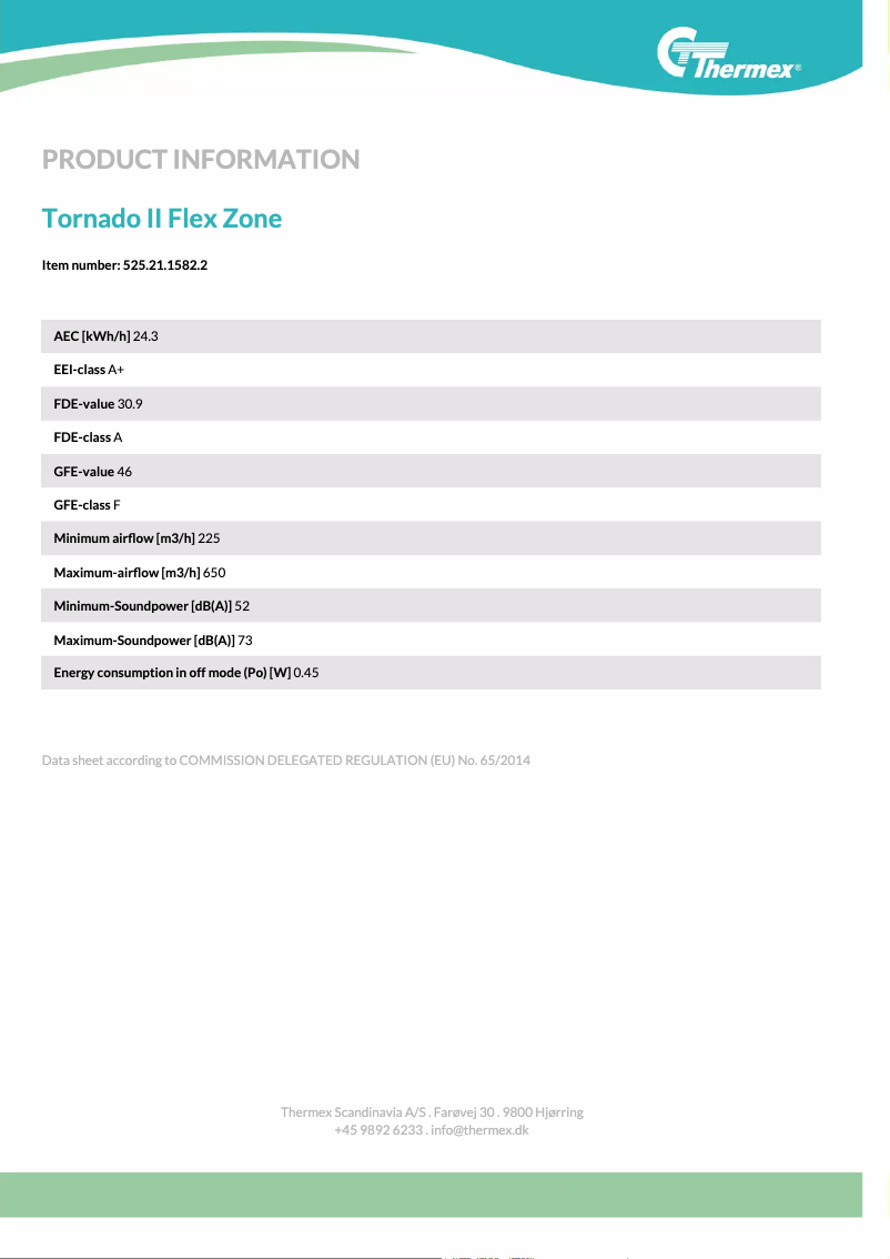 Page 1 de la notice Fiche technique Thermex Tornado II Flex Zone