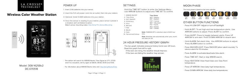 Page n°1 - Guide de démarrage rapide La Crosse Technology 308-1425BV2