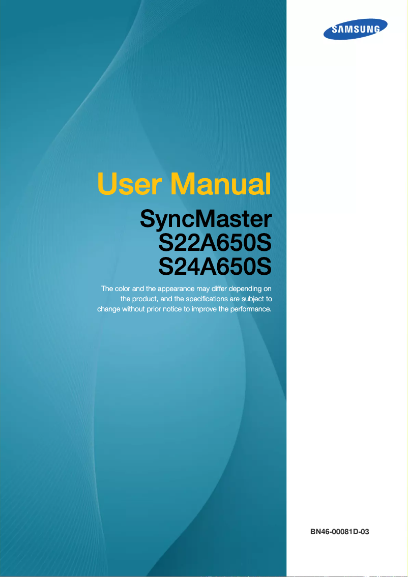 Page 1 de la notice Manuel utilisateur Samsung SyncMaster S22A650S
