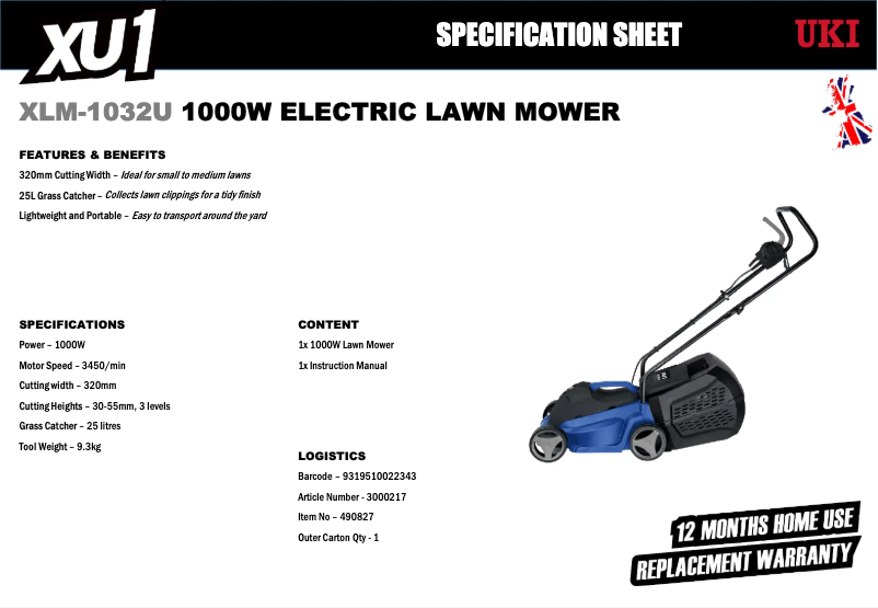 Página 1 del manual Ficha técnica XU1 XLM-1032U