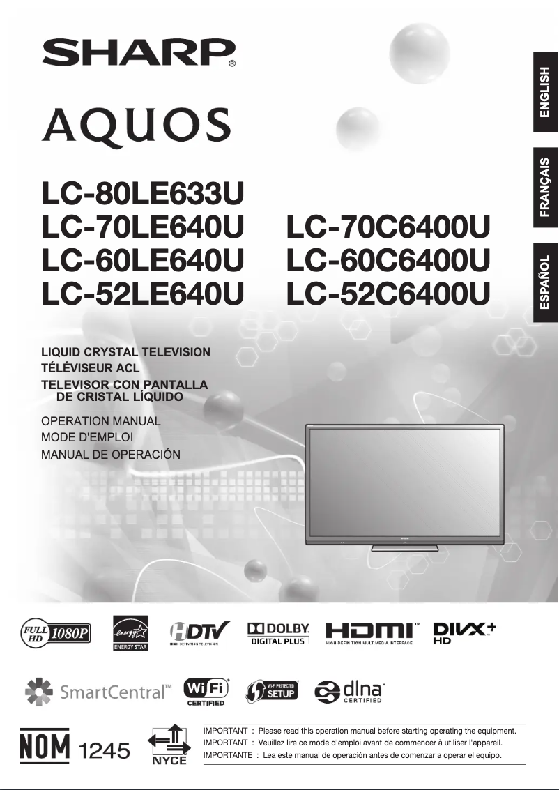 Página 1 del manual Manual de usuario Sharp LC-70LE640U